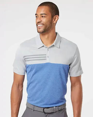 Adidas Golf Clothing A508 Heathered Colorblock 3-S Grey Two Heather/ Collegiate Royal Heather front view