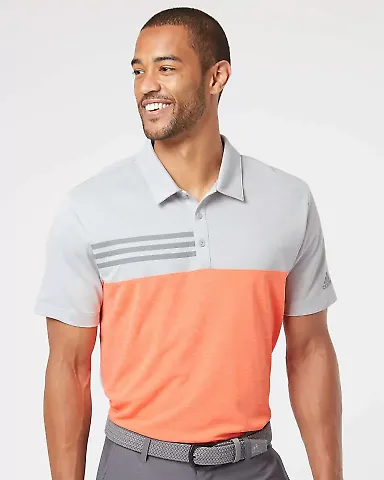 Adidas Golf Clothing A508 Heathered Colorblock 3-S Grey Two Heather/ Hi-Res Coral Heather front view