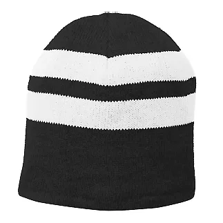 Port & Company C922    Fleece-Lined Striped Beanie Black/White front view