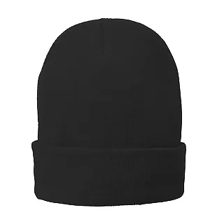 Port & Company CP90L    Fleece-Lined Knit Cap in Black front view