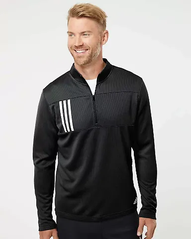 Adidas Golf Clothing A482 3-Stripes Double Knit Qu Black/ Grey Two front view