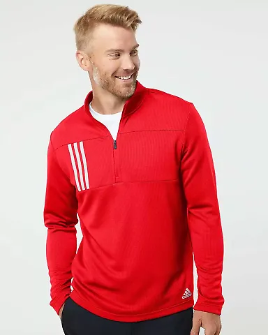 Adidas Golf Clothing A482 3-Stripes Double Knit Qu Team Collegiate Red/ Grey Two front view