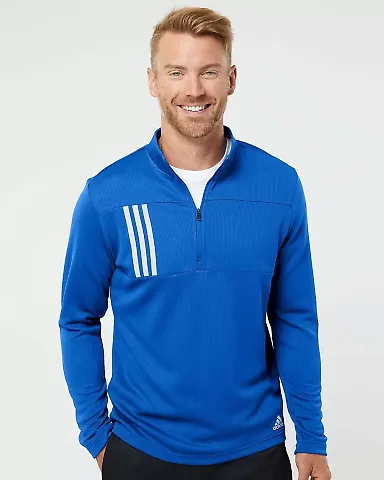 Adidas Golf Clothing A482 3-Stripes Double Knit Qu Team Royal/ Grey Two front view
