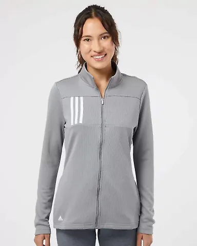 Adidas Golf Clothing A483 Women's 3-Stripes Double Grey Three/ White front view