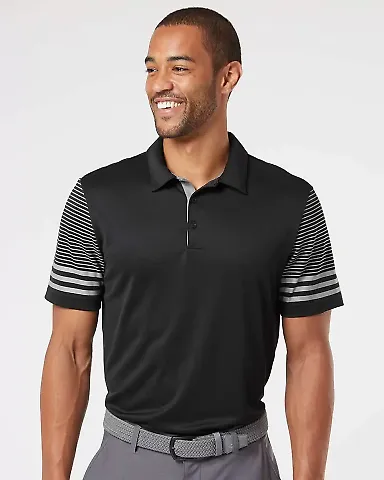 Adidas Golf Clothing A490 Striped Sleeve Sport Shi Black/ Grey Three front view