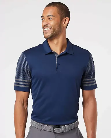 Adidas Golf Clothing A490 Striped Sleeve Sport Shi Team Navy Blue/ Grey Five front view