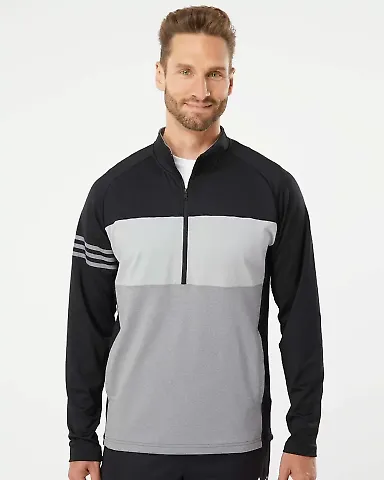 Adidas Golf Clothing A492 3-Stripes Competition Qu Black/ Grey Three/ Grey Three Heather front view