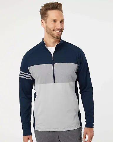 Adidas Golf Clothing A492 3-Stripes Competition Qu Collegiate Navy/ Grey Three Heather/ Grey Two front view
