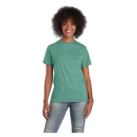 Delta Apparel 14600L   Adult S/S Tee in Kelly snow heather front view