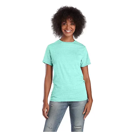 Delta Apparel 14600L   Adult S/S Tee in Celedon snow heather front view