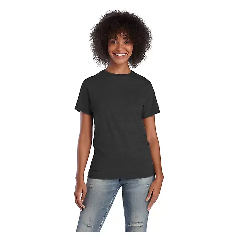 Delta Apparel 14600L   Adult S/S Tee in Black snow heather front view