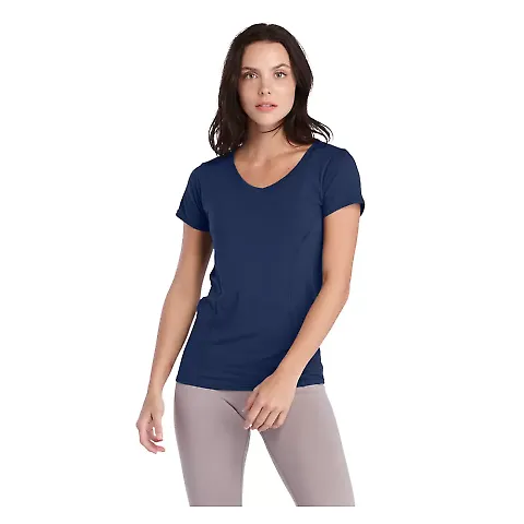 Delta Apparel 56535S Princess V-Neck Tee in Deep navy front view