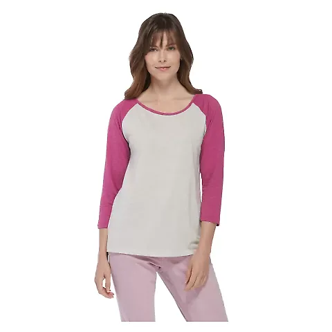 Delta Apparel P508T   Ladies Raglan TRI in Oatmeal heather/berry heather front view
