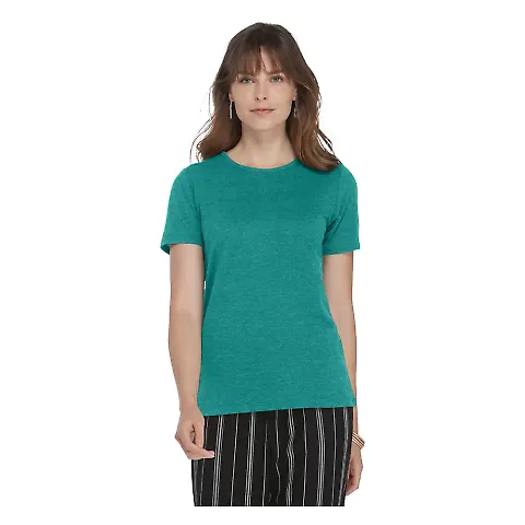 Delta Apparel P513T   Lds Band Crew TRI in Jade heather front view