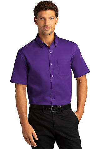 Port Authority W809 Short Sleeve SuperPro React Tw in Purple front view