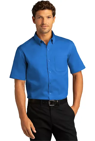 Port Authority W809 Short Sleeve SuperPro React Tw in Strongblue front view