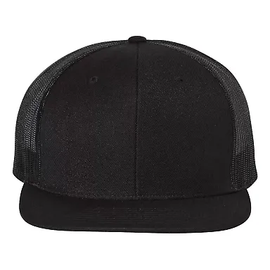 Richardson Hats 511 Wool Blend Flat Bill Trucker H in Black/ black front view