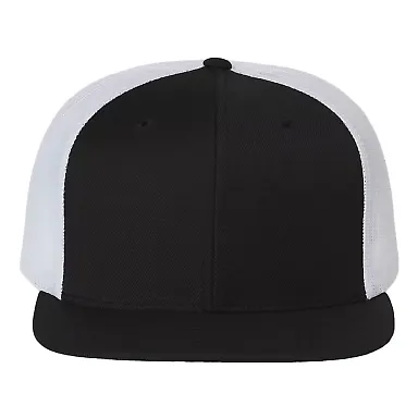 Richardson Hats 511 Wool Blend Flat Bill Trucker H in Black/ white front view