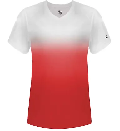 Badger Sportswear 4207 Women's V-Neck Ombre T-Shir Red front view