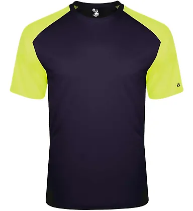 Badger Sportswear 4230 Breakout T-Shirt in Navy/ safety yellow front view
