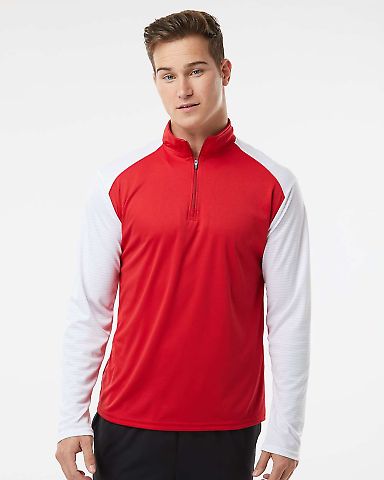 Badger Sportswear 4231 Breakout Quarter-Zip Pullov in Red/ white front view