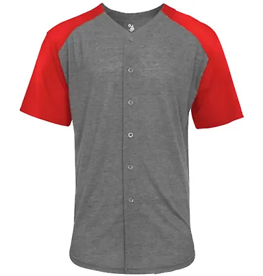 Badger Sportswear 4950 Triblend Full Button T-Shir Graphite/ Red front view