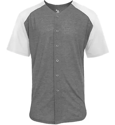 Badger Sportswear 4950 Triblend Full Button T-Shir Graphite/ White front view