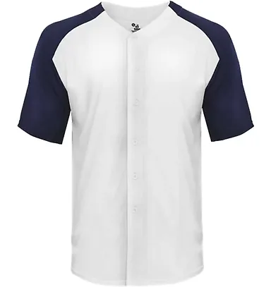 Badger Sportswear 4950 Triblend Full Button T-Shir White/ Navy front view