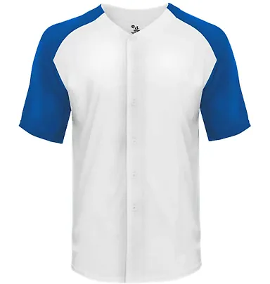 Badger Sportswear 4950 Triblend Full Button T-Shir White/ Royal front view