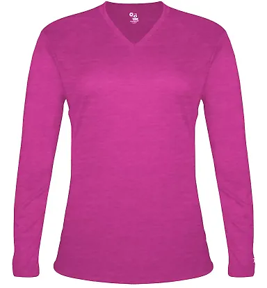 Badger Sportswear 4964 Women's Tri-Blend Long Slee in Hot pink heather front view