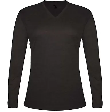 Badger Sportswear 4964 Women's Tri-Blend Long Slee in Black front view