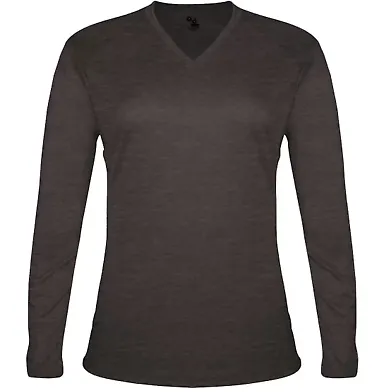 Badger Sportswear 4964 Women's Tri-Blend Long Slee in Black heather front view