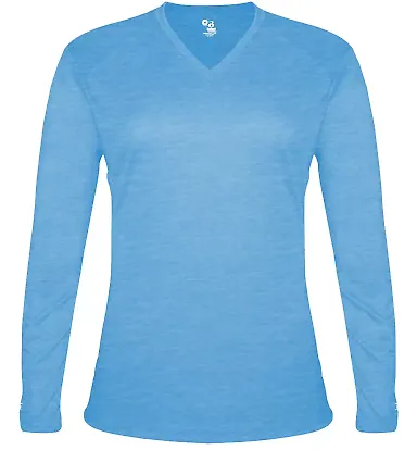 Badger Sportswear 4964 Women's Tri-Blend Long Slee in Columbia blue heather front view