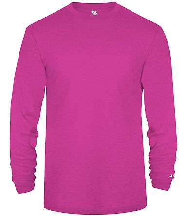 Badger Sportswear 2944 Youth Triblend Long Sleeve  in Hot pink heather front view