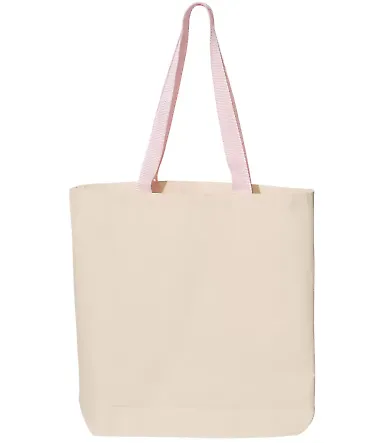 Q-Tees Q4400 11L Canvas Tote with Contrast-Color H in Natural/ light pink front view