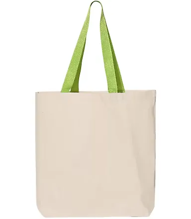 Q-Tees Q4400 11L Canvas Tote with Contrast-Color H in Natural/ lime front view