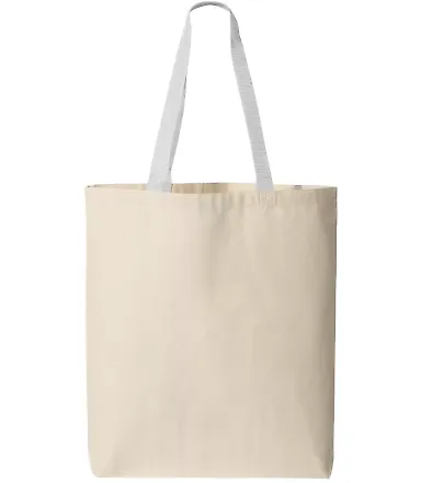 Q-Tees Q4400 11L Canvas Tote with Contrast-Color H in Natural/ white front view