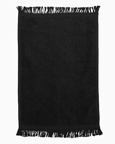 Q-Tees T100 Fringed Fingertip Towel Black front view