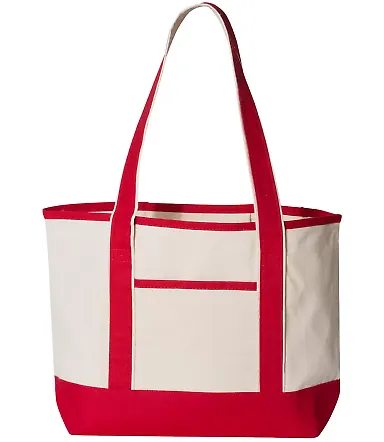 Q-Tees Q125800 20L Small Deluxe Tote Natural/ Red front view