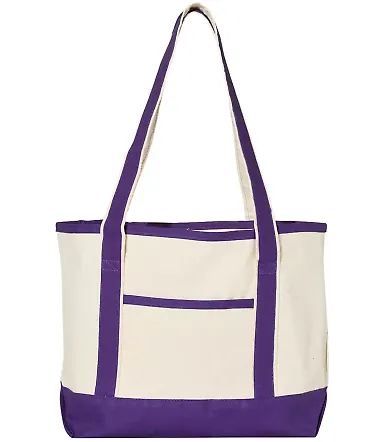 Q-Tees Q125800 20L Small Deluxe Tote Natural/ Purple front view