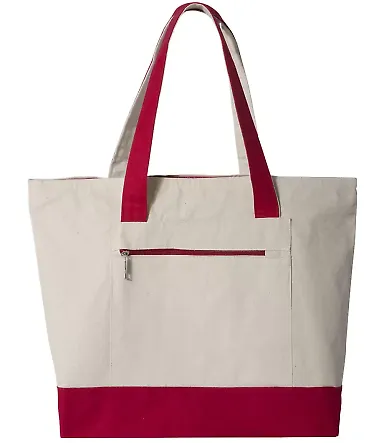 Q-Tees Q1300 19L Zippered Tote Natural/ Red front view