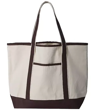 Q-Tees Q1500 34.6L Large Canvas Deluxe Tote Natural/ Chocolate front view