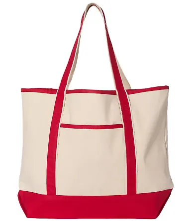 Q-Tees Q1500 34.6L Large Canvas Deluxe Tote Natural/ Red front view