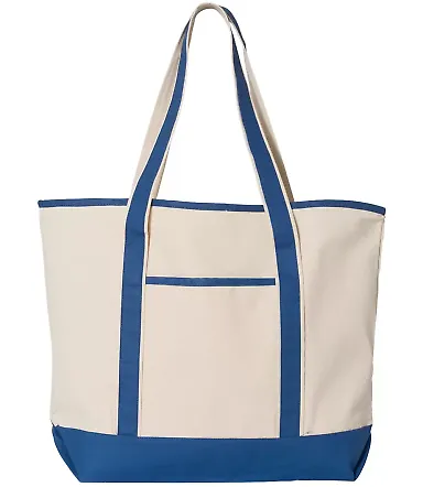 Q-Tees Q1500 34.6L Large Canvas Deluxe Tote Natural/ Royal front view