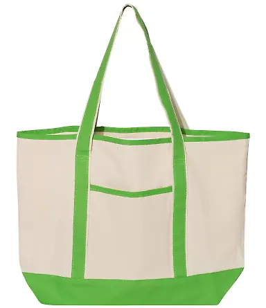 Q-Tees Q1500 34.6L Large Canvas Deluxe Tote Natural/ Lime front view