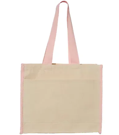 Q-Tees Q1100 14L Tote with Contrast-Color Handles in Natural/ light pink front view