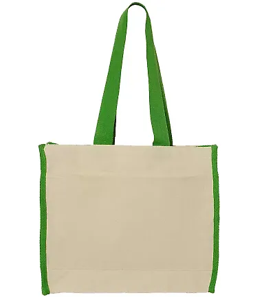 Q-Tees Q1100 14L Tote with Contrast-Color Handles in Natural/ lime front view