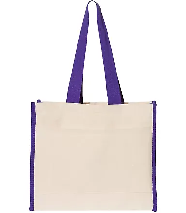 Q-Tees Q1100 14L Tote with Contrast-Color Handles in Natural/ purple front view