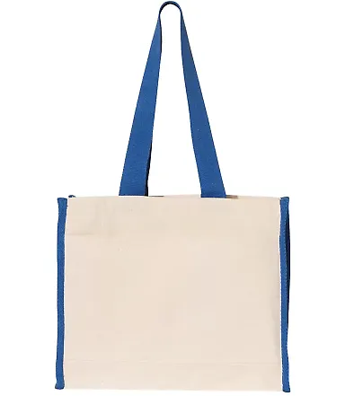 Q-Tees Q1100 14L Tote with Contrast-Color Handles in Natural/ royal front view