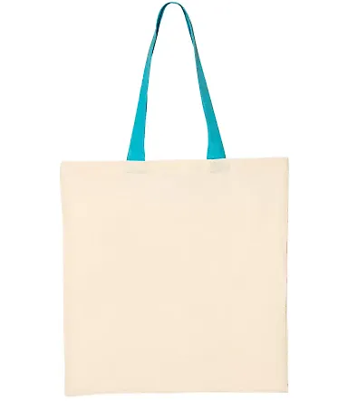Q-Tees QTB6000 Economical Tote with Contrast-Color Natural/ Turquoise front view